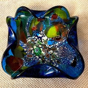 Blue glass art bowl, likely Murano